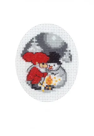 Permin Stickset Weihnachtskarte Schneemann und Elf 9x13cm